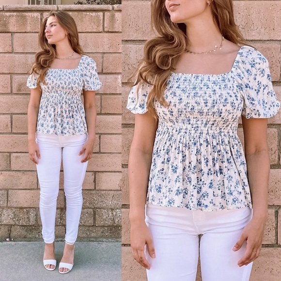 Tops - The Layla Crinkle Gauze Floral Print Smocking Top